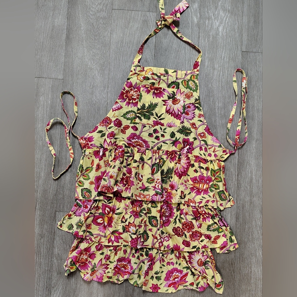 April Cornell Country French Floral Ruffle Tiered Cotton CottageCore Apron EUC - Picture 3 of 8